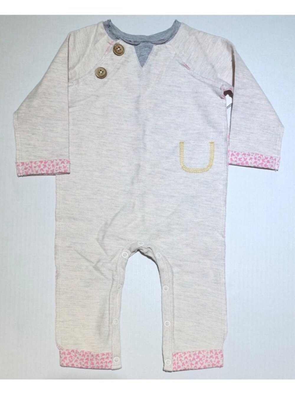 Mud Pie neutral tan gray Romper 1pc 3m 6m NWT pink